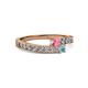2 - Orane Pink Tourmaline and Aquamarine with Side Diamonds Bypass Ring 