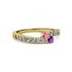 2 - Orane Pink Tourmaline and Amethyst with Side Diamonds Bypass Ring 