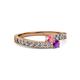 2 - Orane Pink Tourmaline and Amethyst with Side Diamonds Bypass Ring 