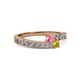 2 - Orane Pink Tourmaline and Yellow Sapphire with Side Diamonds Bypass Ring 