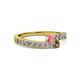 2 - Orane Pink Tourmaline and Smoky Quartz with Side Diamonds Bypass Ring 