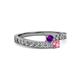 2 - Orane Amethyst and Pink Tourmaline with Side Diamonds Bypass Ring 