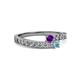 2 - Orane Amethyst and Aquamarine with Side Diamonds Bypass Ring 