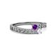 2 - Orane Amethyst and White Sapphire with Side Diamonds Bypass Ring 