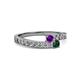 2 - Orane Amethyst and Emerald with Side Diamonds Bypass Ring 
