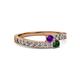 2 - Orane Amethyst and Emerald with Side Diamonds Bypass Ring 