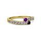 2 - Orane Amethyst and Black Diamond with Side Diamonds Bypass Ring 