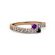 2 - Orane Amethyst and Black Diamond with Side Diamonds Bypass Ring 