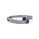 2 - Orane Amethyst and Blue Diamond with Side Diamonds Bypass Ring 