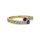 2 - Orane Amethyst and Blue Diamond with Side Diamonds Bypass Ring 