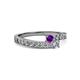 2 - Orane Amethyst and Diamond with Side Diamonds Bypass Ring 