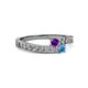 2 - Orane Amethyst and Blue Topaz with Side Diamonds Bypass Ring 