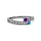 2 - Orane Amethyst and London Blue Topaz with Side Diamonds Bypass Ring 