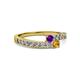 2 - Orane Amethyst and Citrine with Side Diamonds Bypass Ring 