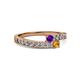 2 - Orane Amethyst and Citrine with Side Diamonds Bypass Ring 