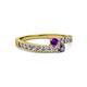 2 - Orane Amethyst and Iolite with Side Diamonds Bypass Ring 