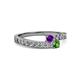 2 - Orane Amethyst and Green Garnet with Side Diamonds Bypass Ring 