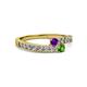 2 - Orane Amethyst and Green Garnet with Side Diamonds Bypass Ring 