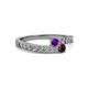 2 - Orane Amethyst and Red Garnet with Side Diamonds Bypass Ring 