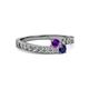 2 - Orane Amethyst and Blue Sapphire with Side Diamonds Bypass Ring 