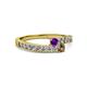 2 - Orane Amethyst and Smoky Quartz with Side Diamonds Bypass Ring 