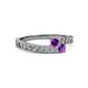 2 - Orane Amethyst with Side Diamonds Bypass Ring 