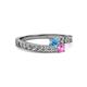 2 - Orane Blue Topaz and Pink Sapphire with Side Diamonds Bypass Ring 