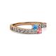 2 - Orane Blue Topaz and Pink Tourmaline with Side Diamonds Bypass Ring 