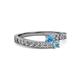 2 - Orane Blue Topaz and Aquamarine with Side Diamonds Bypass Ring 