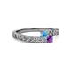 2 - Orane Blue Topaz and Amethyst with Side Diamonds Bypass Ring 