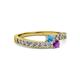 2 - Orane Blue Topaz and Amethyst with Side Diamonds Bypass Ring 
