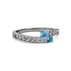 2 - Orane Blue Topaz and London Blue Topaz with Side Diamonds Bypass Ring 