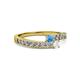 2 - Orane Blue Topaz and White Sapphire with Side Diamonds Bypass Ring 