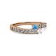2 - Orane Blue Topaz and White Sapphire with Side Diamonds Bypass Ring 