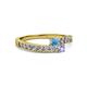2 - Orane Blue Topaz and Tanzanite with Side Diamonds Bypass Ring 