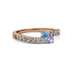 2 - Orane Blue Topaz and Tanzanite with Side Diamonds Bypass Ring 