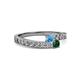 2 - Orane Blue Topaz and Emerald with Side Diamonds Bypass Ring 