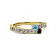 2 - Orane Blue Topaz and Black Diamond with Side Diamonds Bypass Ring 