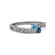 2 - Orane Blue Topaz and Blue Diamond with Side Diamonds Bypass Ring 