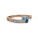 2 - Orane Blue Topaz and Blue Diamond with Side Diamonds Bypass Ring 