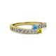 2 - Orane Blue Topaz and Yellow Diamond with Side Diamonds Bypass Ring 