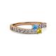 2 - Orane Blue Topaz and Yellow Diamond with Side Diamonds Bypass Ring 