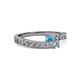 2 - Orane Blue Topaz and Diamond with Side Diamonds Bypass Ring 