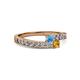2 - Orane Blue Topaz and Citrine with Side Diamonds Bypass Ring 