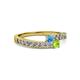 2 - Orane Blue Topaz and Peridot with Side Diamonds Bypass Ring 