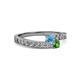 2 - Orane Blue Topaz and Green Garnet with Side Diamonds Bypass Ring 