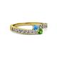 2 - Orane Blue Topaz and Green Garnet with Side Diamonds Bypass Ring 