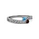 2 - Orane Blue Topaz and Red Garnet with Side Diamonds Bypass Ring 