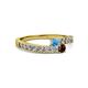 2 - Orane Blue Topaz and Red Garnet with Side Diamonds Bypass Ring 