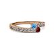 2 - Orane Blue Topaz and Ruby with Side Diamonds Bypass Ring 